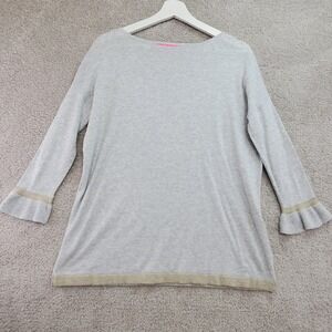 Lilly Pulitzer Charla Sweater Womens XS Heather Gray Cotton Ribbed Ruffle Cuff